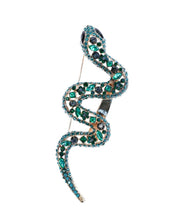 Load image into Gallery viewer, Aqua Crystal Snake Large Brooch
