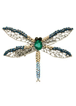 Load image into Gallery viewer, Aqua Crystal Dragonfly Brooch
