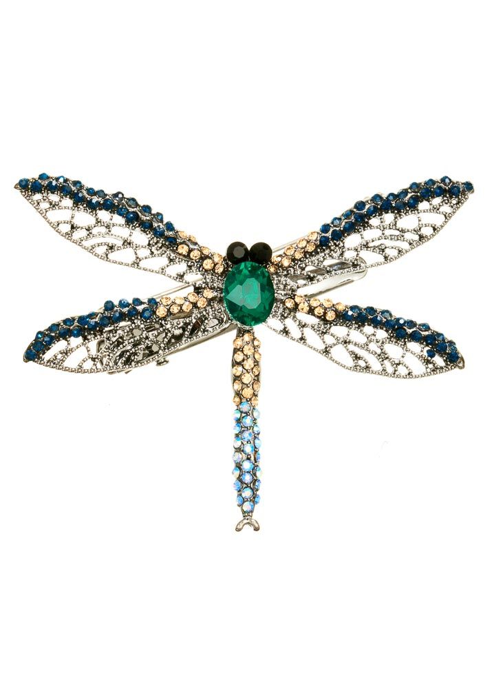 Aqua Crystal Dragonfly Brooch