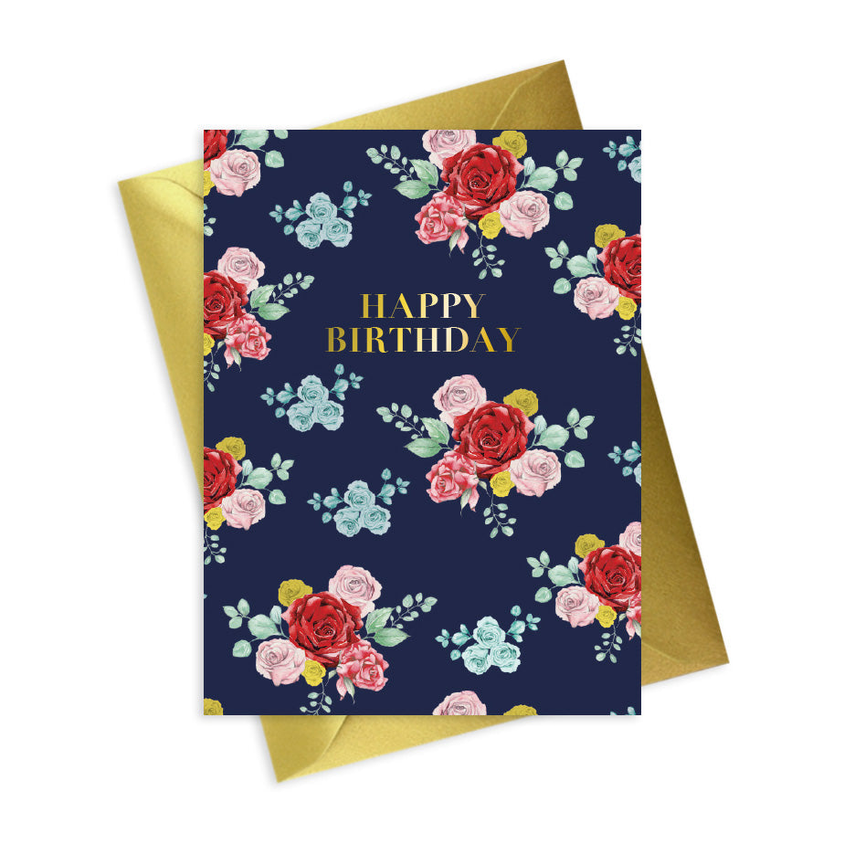 Bright Blooms Happy Birthday Navy Card