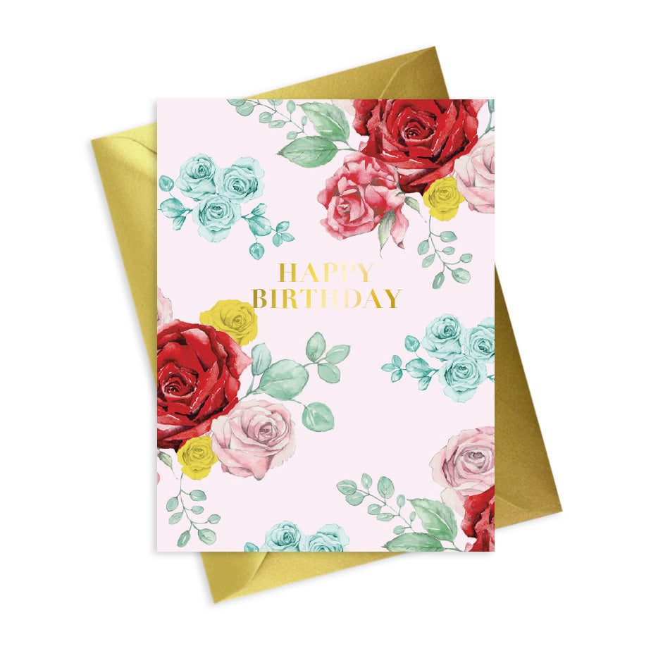 Bright Blooms Happy Birthday Pink Card