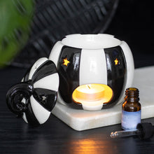 Load image into Gallery viewer, Black & White Striped Pumpkin Oil & Wax Melt Burner