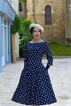 Load image into Gallery viewer, Blakely Blue Polka Dot Swing Dress