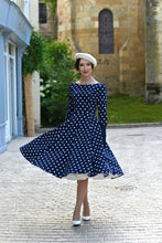Load image into Gallery viewer, Blakely Blue Polka Dot Swing Dress