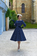 Load image into Gallery viewer, Blakely Blue Polka Dot Swing Dress