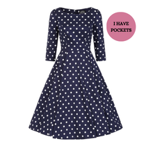 Load image into Gallery viewer, Blakely Blue Polka Dot Swing Dress