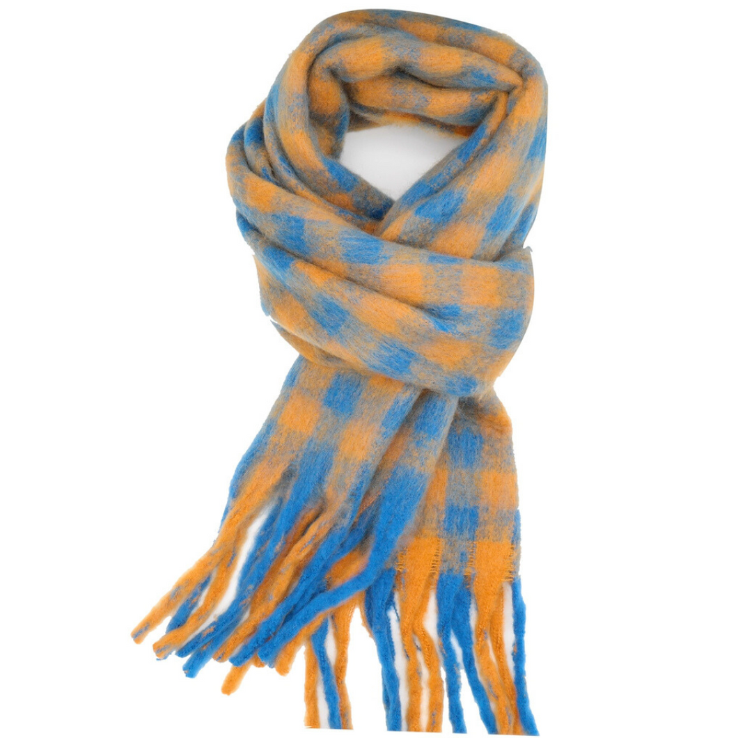 Checked Cosy Scarf Mustard & Blue