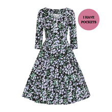 Load image into Gallery viewer, Daria Black Floral Swing Dress
