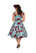 Load image into Gallery viewer, Ditsy Rose Turquoise Swing Dress
