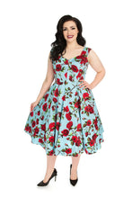 Load image into Gallery viewer, Ditsy Rose Turquoise Swing Dress