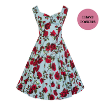 Load image into Gallery viewer, Ditsy Rose Turquoise Swing Dress