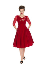 Load image into Gallery viewer, Divine Red Velvet Swing Dress
