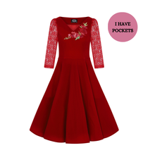 Load image into Gallery viewer, Divine Red Velvet Swing Dress