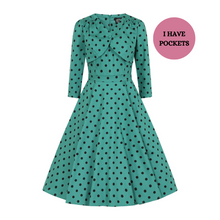 Load image into Gallery viewer, Finley Green Polka Dot Swing Dress