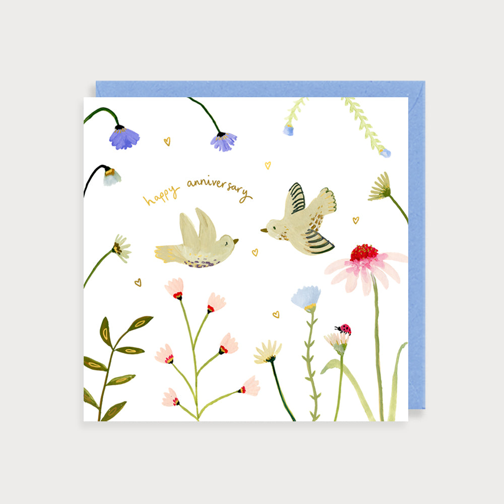 Flora Birds Anniversary Card
