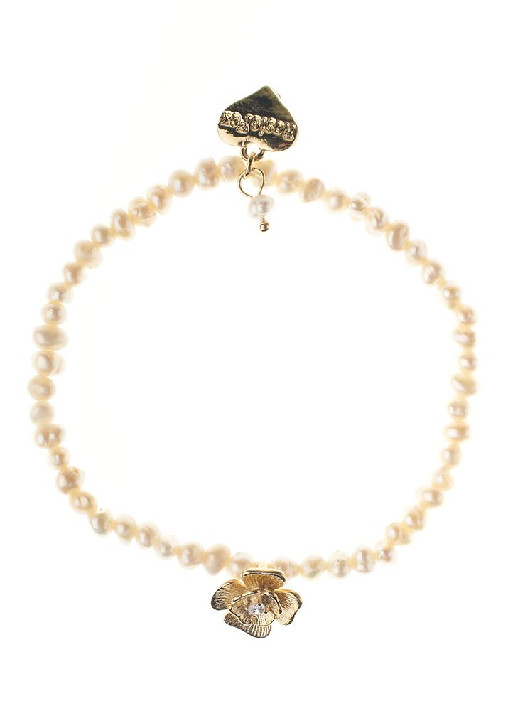 Freshwater Pearl & Gold Rose Bracelet