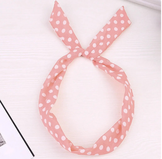 Vintage Style Wired Hairband Polka Dot Pink