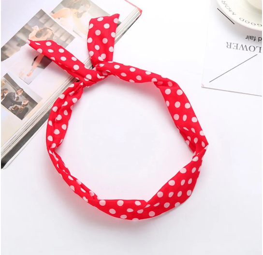 Vintage Style Wired Hairband Polka Dot Red