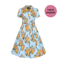 Load image into Gallery viewer, Hallie Aqua Floral Swing Dress