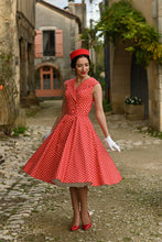 Load image into Gallery viewer, Hannah Red Polka Dot Swing Dress
