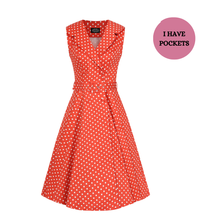 Load image into Gallery viewer, Hannah Red Polka Dot Swing Dress