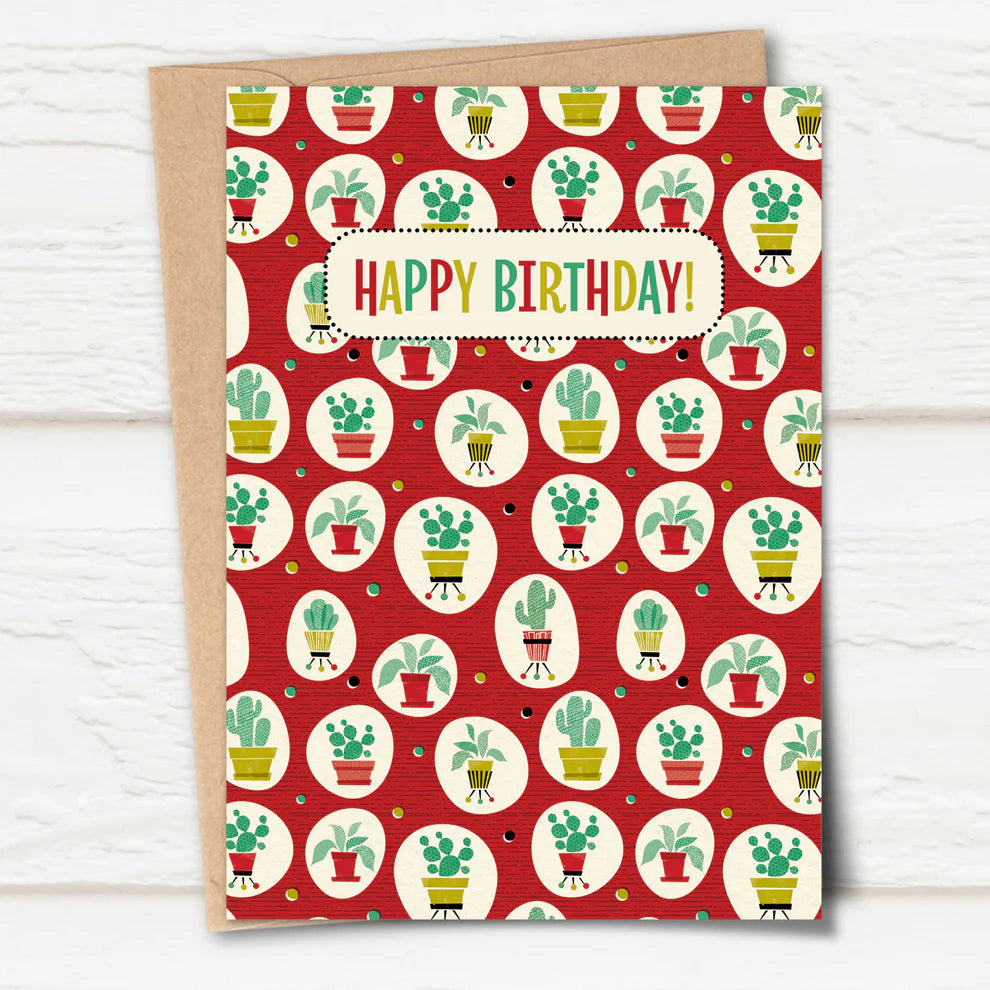 Happy Birthday Cacti Red Card