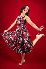 Load image into Gallery viewer, Hepburn Red Rose Swing Dress
