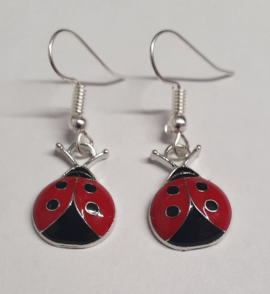 Ladybird Enamel Retro Drop Earrings