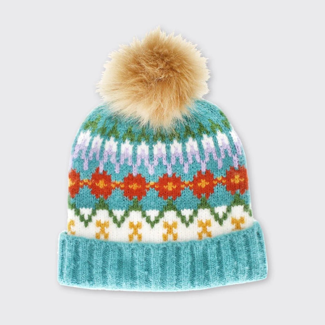 Millie Mae Knitted Bobble Hat Turquoise