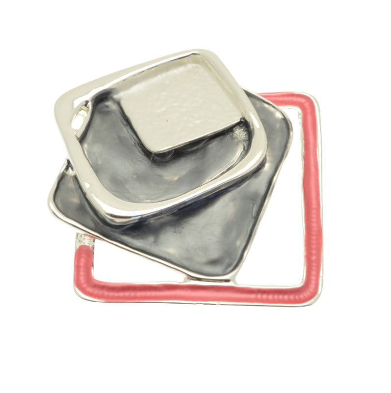 Miss Milly Grey & Coral Squares Magnetic Brooch