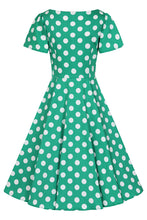 Load image into Gallery viewer, Nina Green Polka Dot Swing Dress