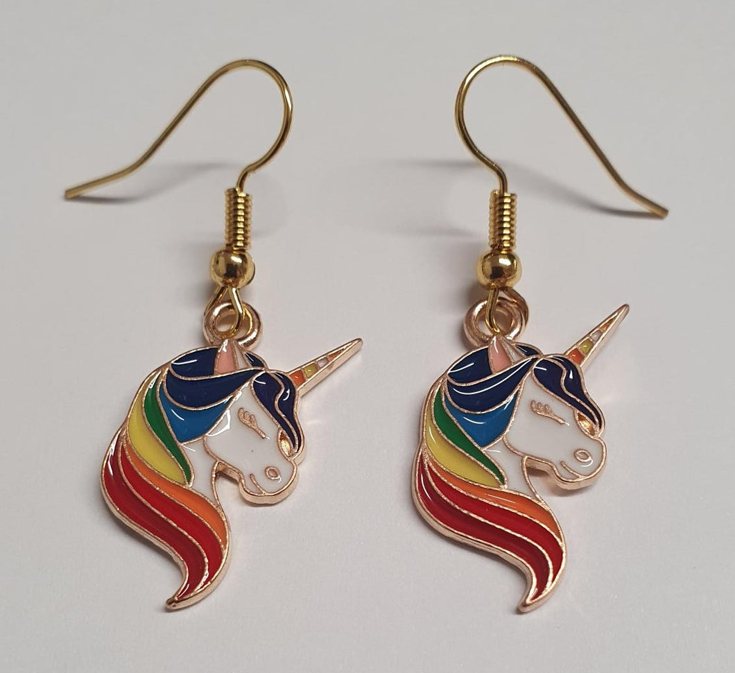 Rainbow Unicorn Enamel Retro Drop Earrings