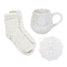 Load image into Gallery viewer, Snowflake Mug Coaster & Socks Set