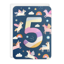 Load image into Gallery viewer, Sprouts Age 5 Unicorns Birthday Card