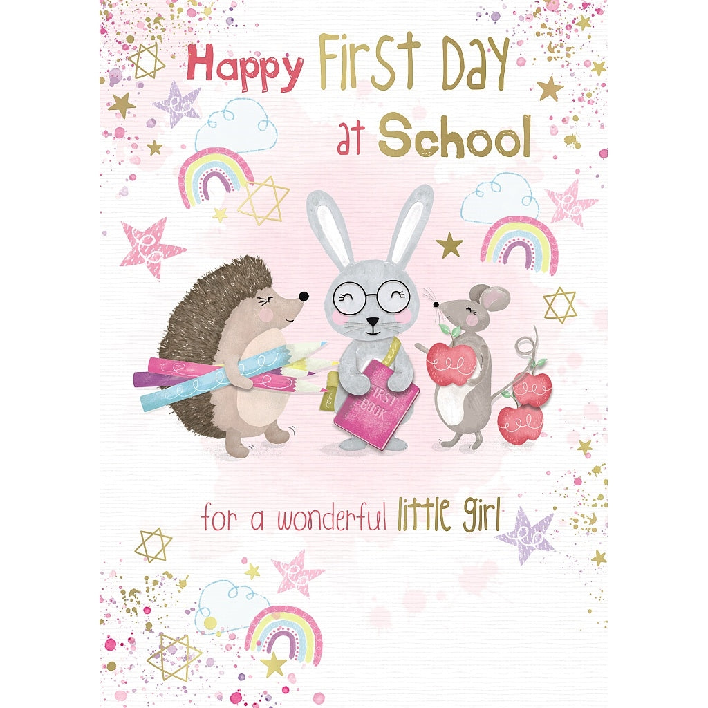 Wishing Well Happy First Day At School Girl Card