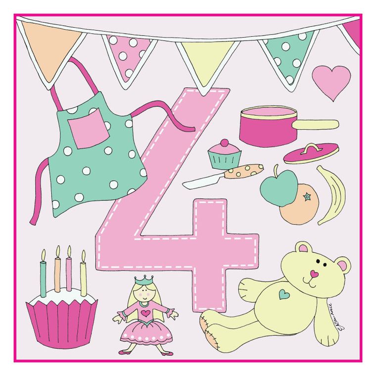 Age Range 4 Pink Birthday Card