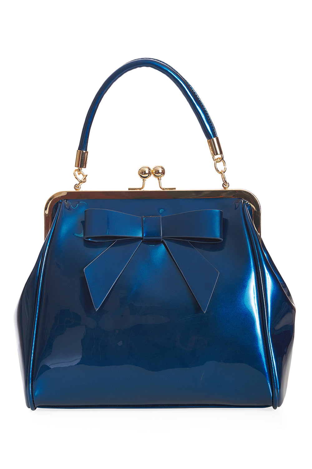 Gloss Bow 1950s Style Bag Metallic Blue