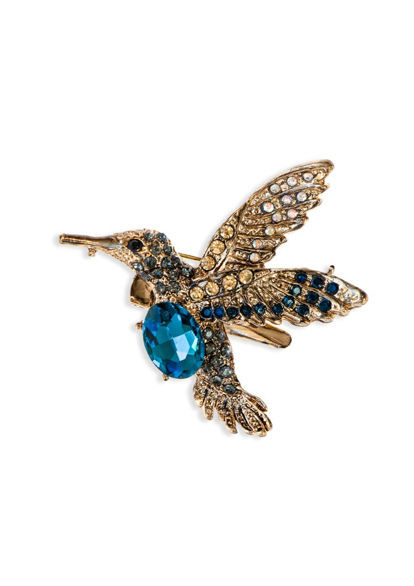 Blue Crystal Hummingbird Brooch