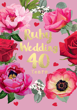 Bright Floral 40 Years Ruby Wedding Card