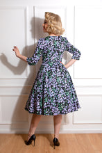 Load image into Gallery viewer, Daria Black Floral Swing Dress