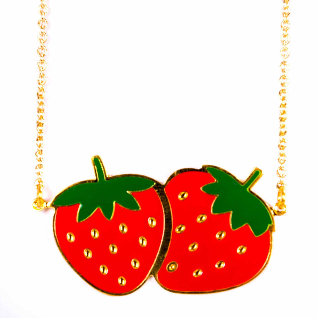 Enamel Necklace Retro Strawberries