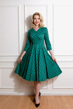 Load image into Gallery viewer, Finley Green Polka Dot Swing Dress