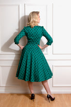 Load image into Gallery viewer, Finley Green Polka Dot Swing Dress