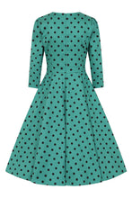 Load image into Gallery viewer, Finley Green Polka Dot Swing Dress