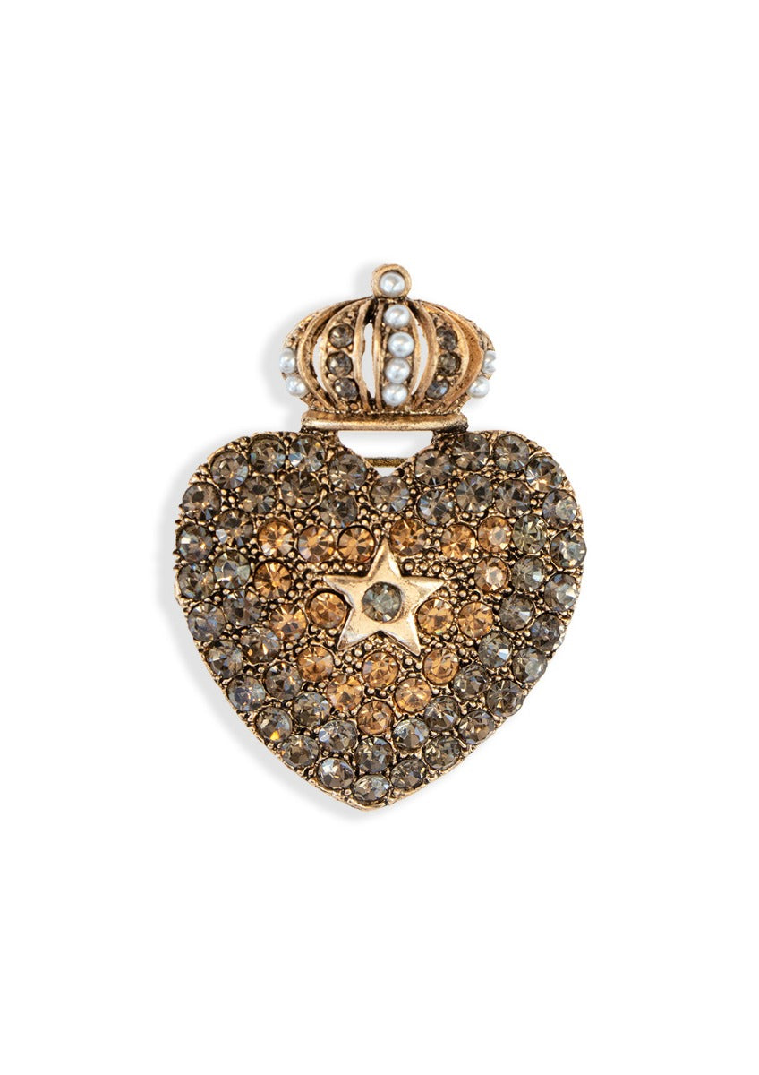 Heart and Crown Crystal Brooch