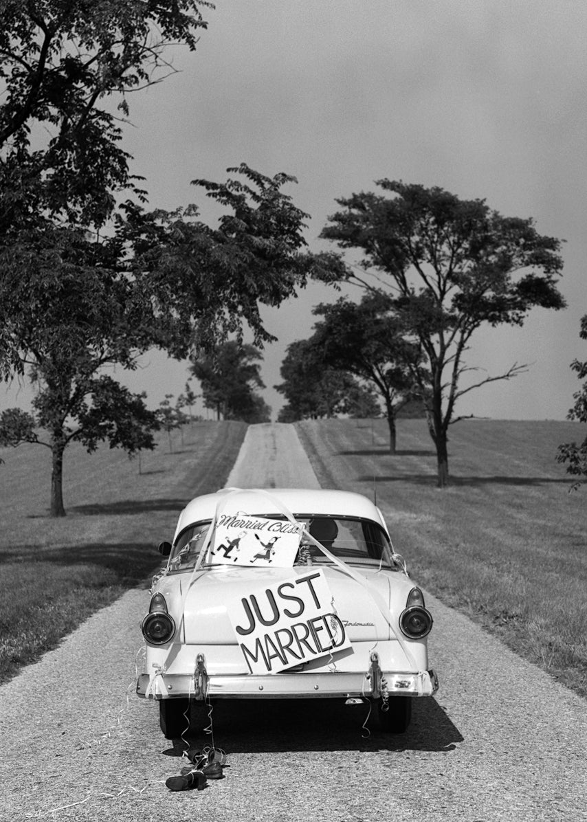 Black & White Just Married 1950s Car Card