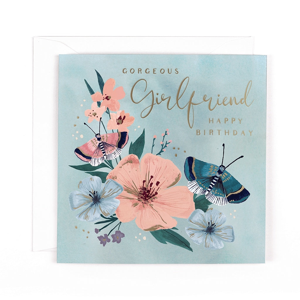 Luxury Birthday Card For Gorgeous Girlfriend With Satin Gold Foil Lettering And Stunning Artwork Madeleine Collection By Hotchpotch London Size 6 X 6 Inches