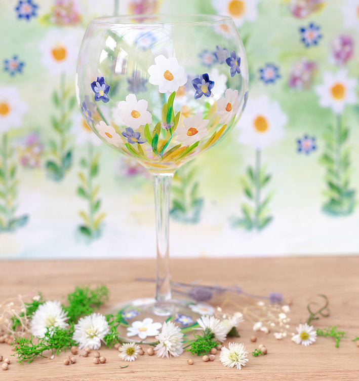 Gin Glass Painted Daisies