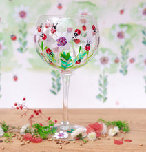 Load image into Gallery viewer, Gin Glass Painted Ladybirds &amp; Flowers
