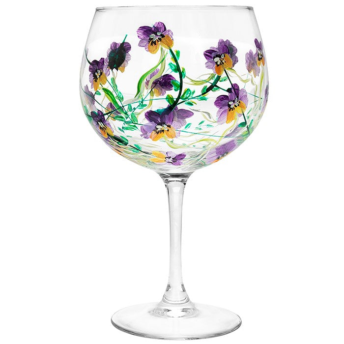 Gin Glass Painted Pansies
